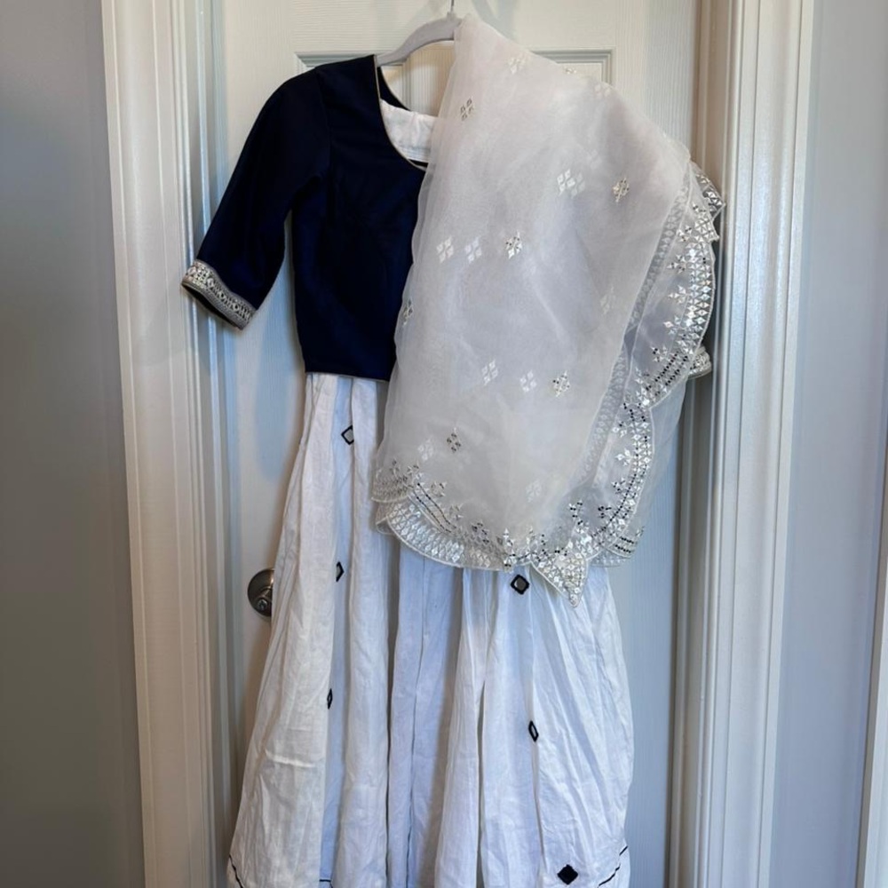 Elegant Navy Blue and White Lehenga